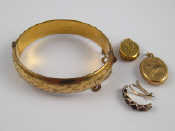 Appraisal: A mixed lot comprising a gold filled bangle a broken