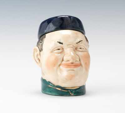 Appraisal: Small Majolica Man's Head with Black Cap Tobacco Humidor Jovial