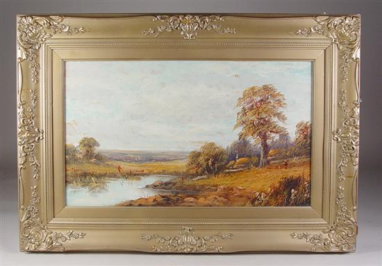 Appraisal: English Pastel th Century Cows valley and trees with pond