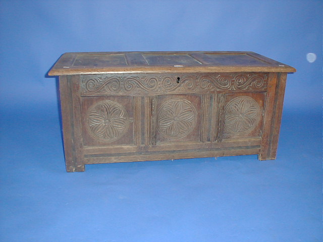 Appraisal: A thC oak three panel coffer with three panel top