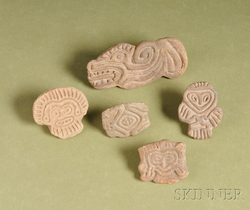 Appraisal: Five Pre-Columbian Pottery Seals Maya c - A D the