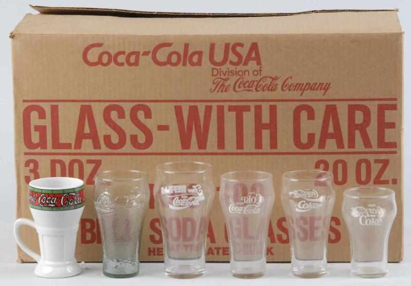 Appraisal: Large Box of -Dozen Coca-Cola Soda Glasses Description Circa s