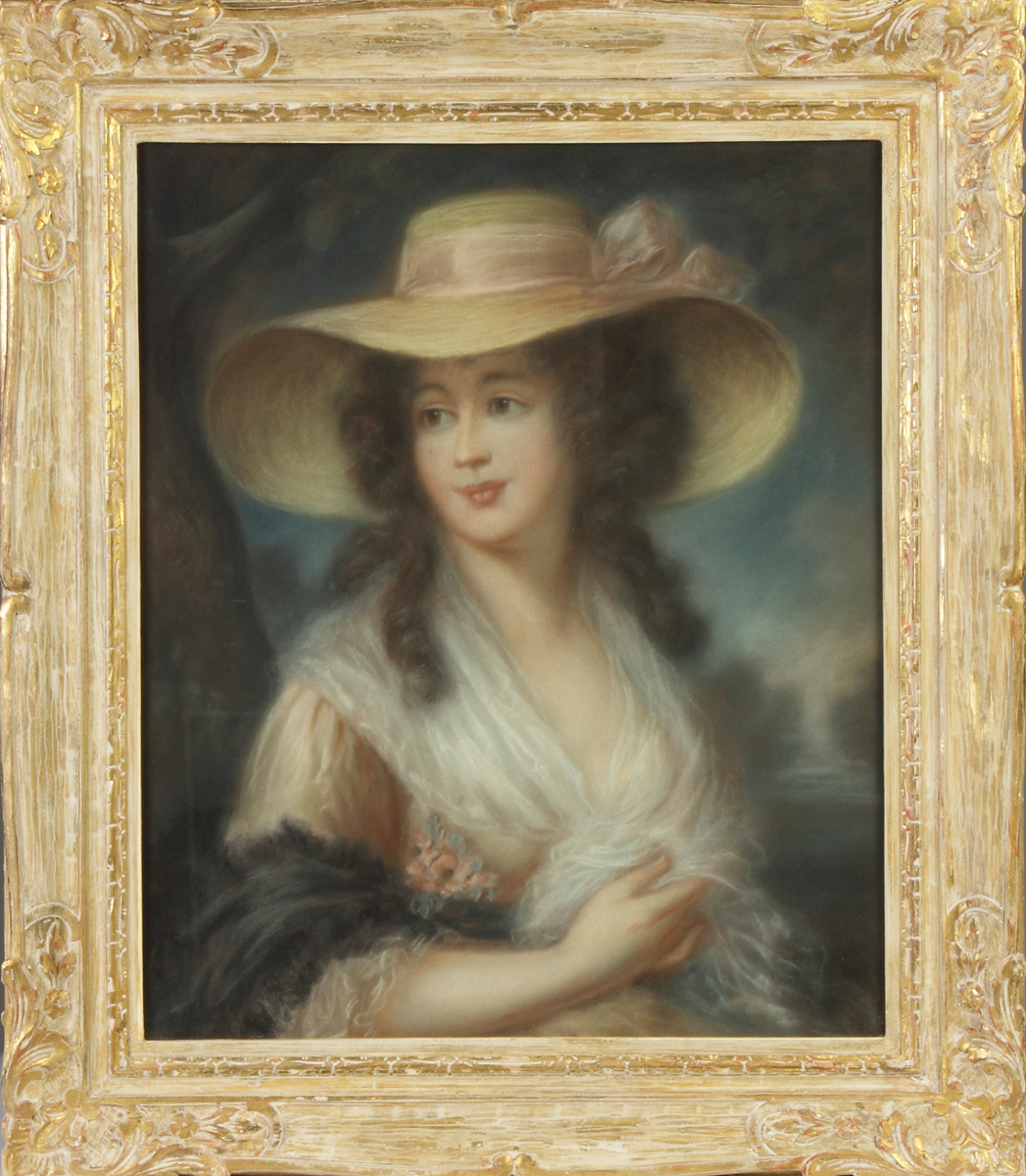 Appraisal: th cent Pastel of young lady w hat Unsgn