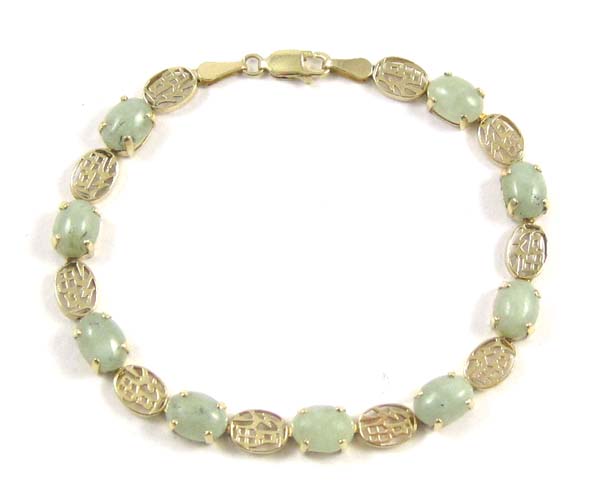 Appraisal: JADE AND FOURTEEN KARAT GOLD BRACELET - inches in length