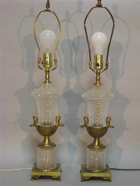 Appraisal: PAIR OF CUT GLASS AND GILT-METAL TABLE LAMPS Each of