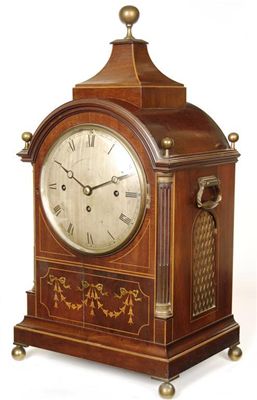 Appraisal: A late Victorian mahogany and marquetry bracket clock the day