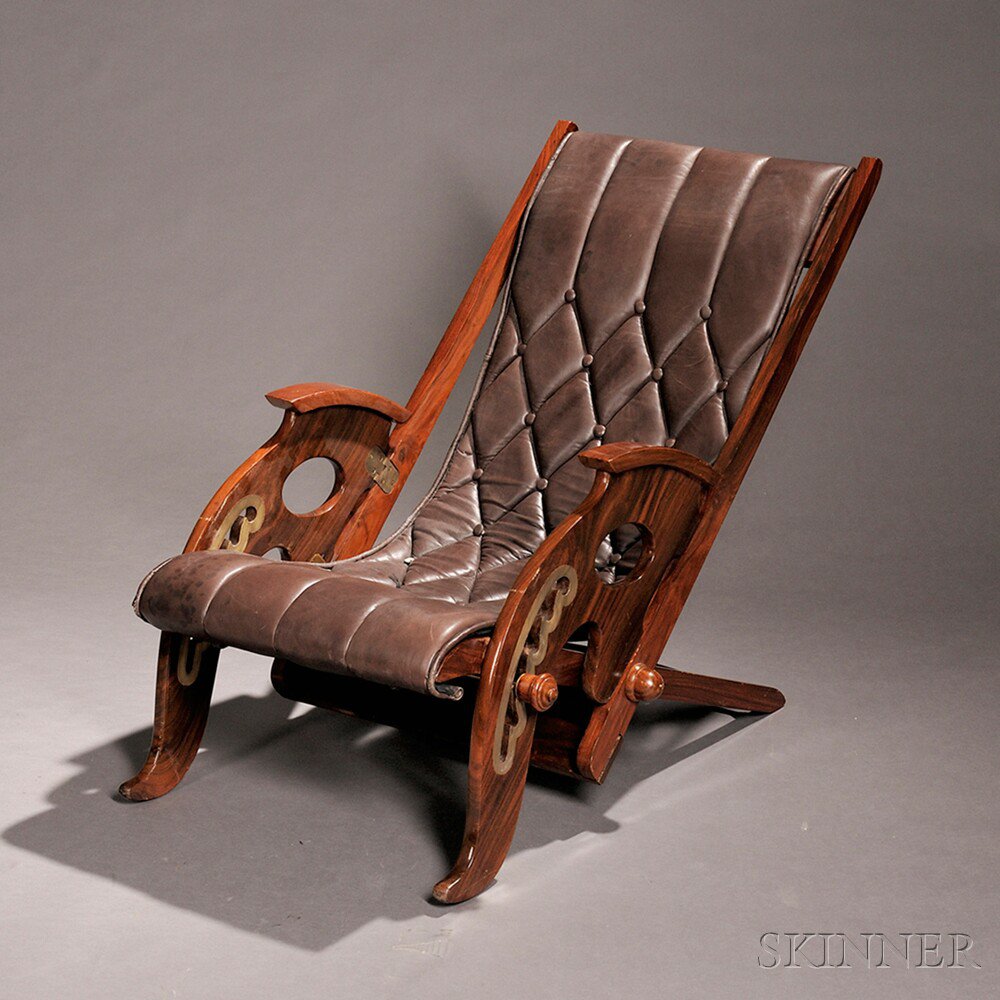 Appraisal: Rosewood and Mahogany Folding Deck Chair probably England early th