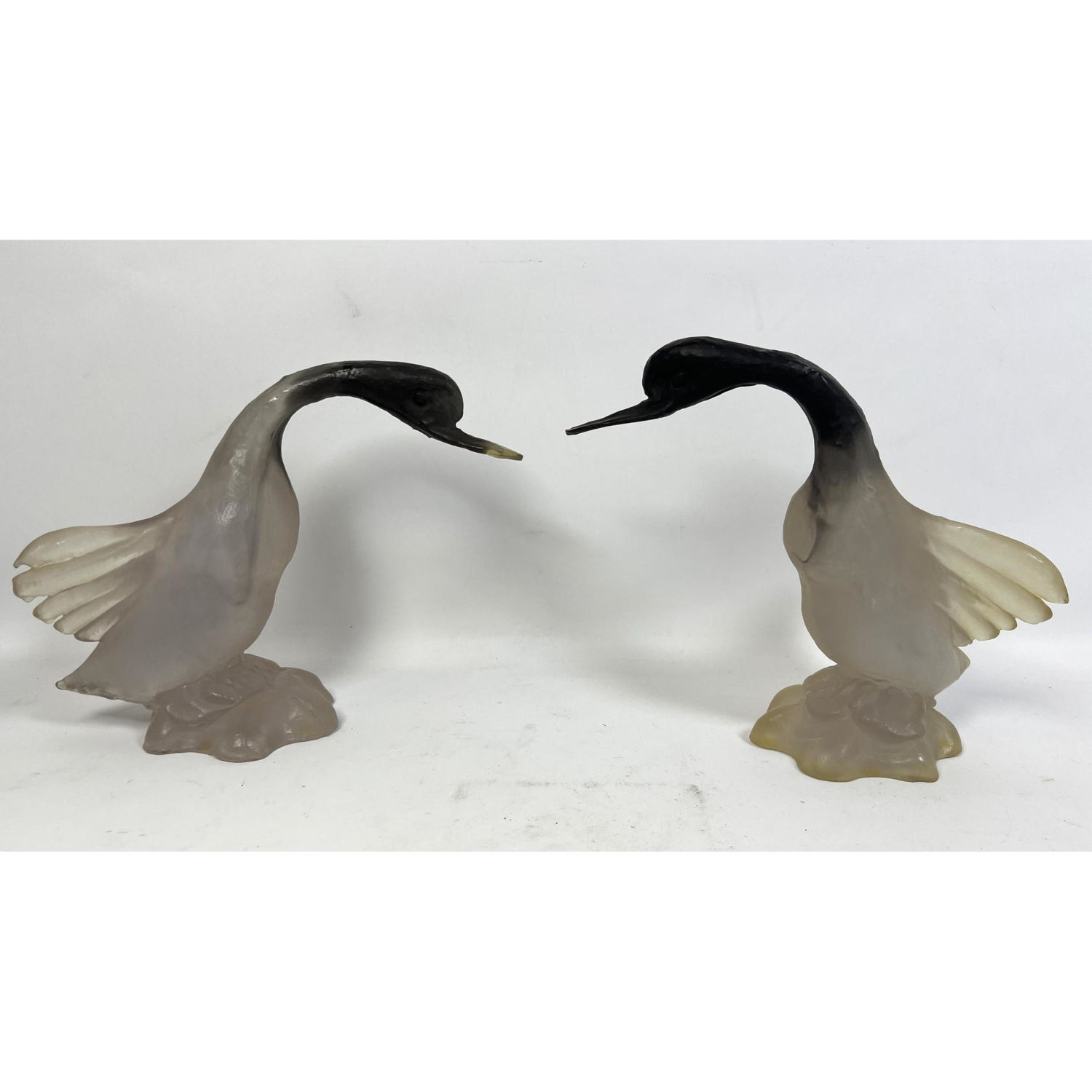 Appraisal: Pr DOROTHY THORPE Lucite Duck Figures Modernist Sculptures Foil label