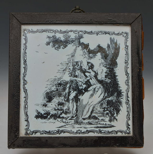 Appraisal: A SADLER OF LIVERPOOL TILE with lovers seated in a