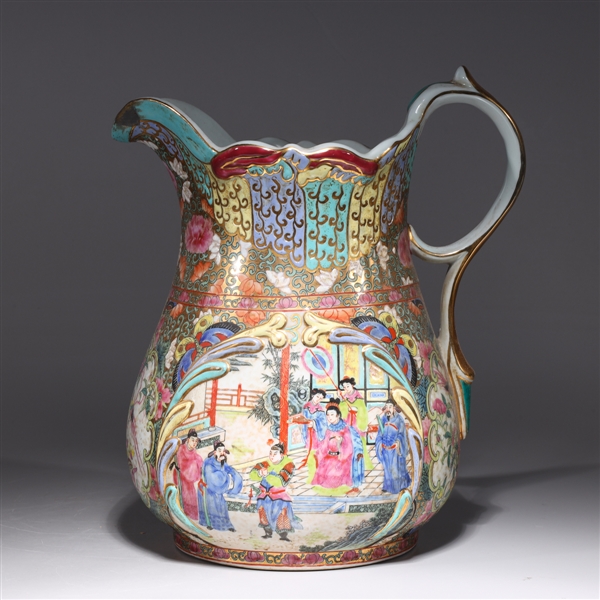 Appraisal: Chinese export style gilt porcelain ewer with audience scene to