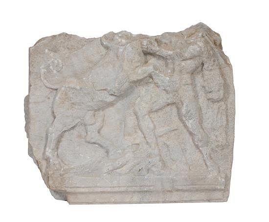 Appraisal: A Roman Marble Relief Depicting Heracles with the Cretan Bull