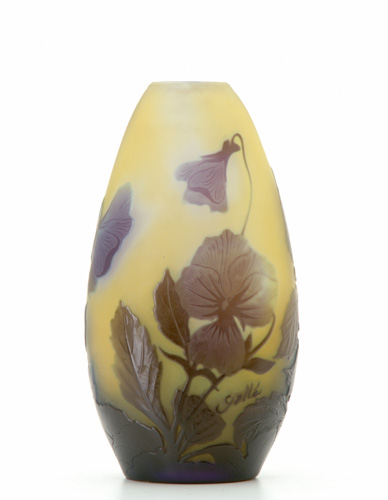 Appraisal: EMILE GALLE Cameo vase decorated with pansies in purple and