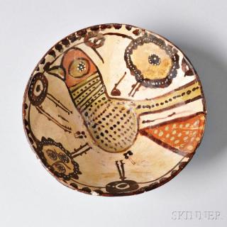 Appraisal: Sari Ware Bowl Depicting a Bird Persia possibly th or