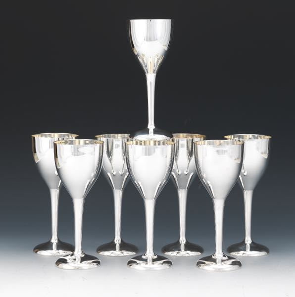 Appraisal: EIGHT MID-CENTURY MODERN STERLING SILVER WINE GOBLETS Tulip shape sterling