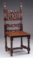 Appraisal: EARLY CARVED SIDE CHAIR th Century Molded edge wood seat