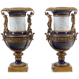 Appraisal: A Pair of French Gilt Bronze Mounted Bisque and Cobalt