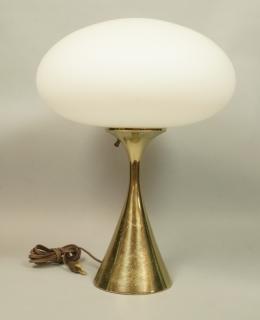 Appraisal: LAUREL Gold Tone Frosted Glass Mushroom Table Lam LAUREL Gold