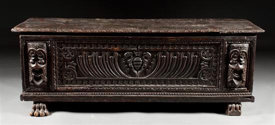 Appraisal: Italian carved walnut cassone probably th century constructed from earlier