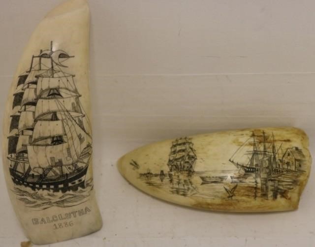 Appraisal: LATE TH C SCRIMSHAW WHALES TEETH ONEDEPICTS THE SHIP BALCLUTHA