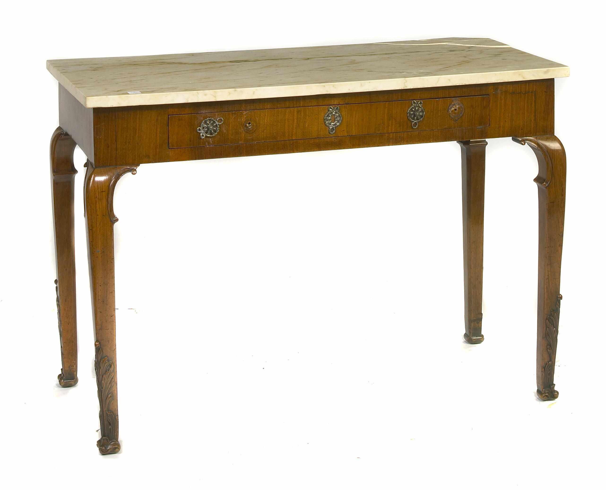 Appraisal: A George II style walnut marble top side table circa