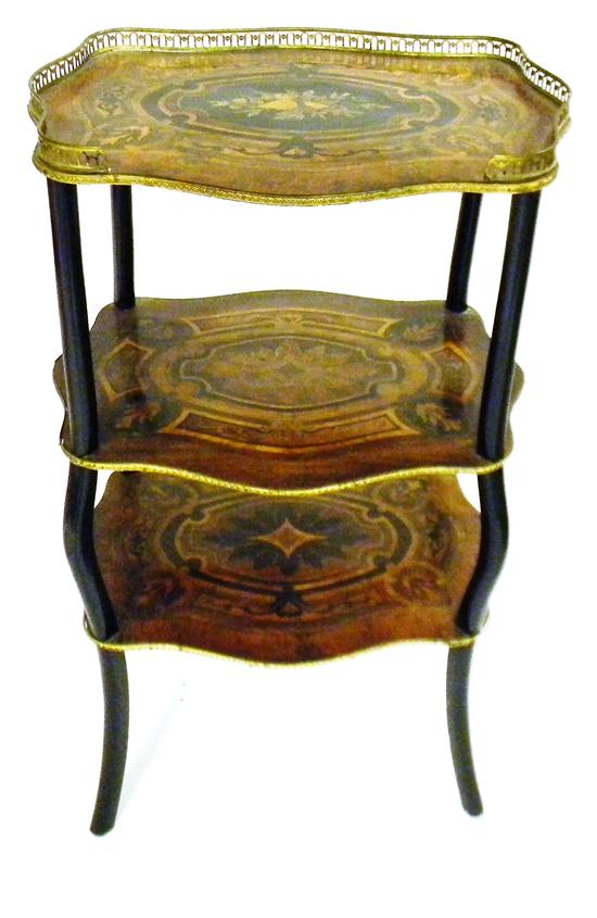 Appraisal: Early th C Continental style three tiered stand colored marquetry