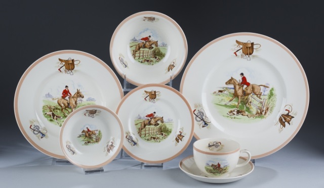 Appraisal: Ambassador Ware Dinner Service Fox Hunting Scenes England dinner plates