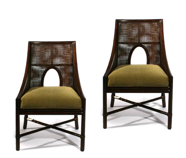 Appraisal: A pair of Barbara Barry rattan petite caned armchairs height