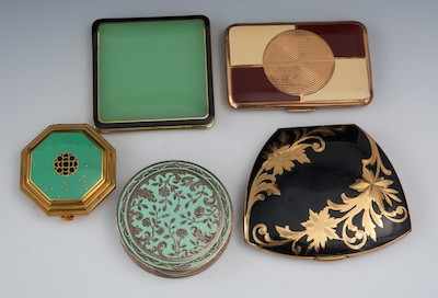 Appraisal: Five Vintage Compacts Including an octagonal compact from Richard Hudnut