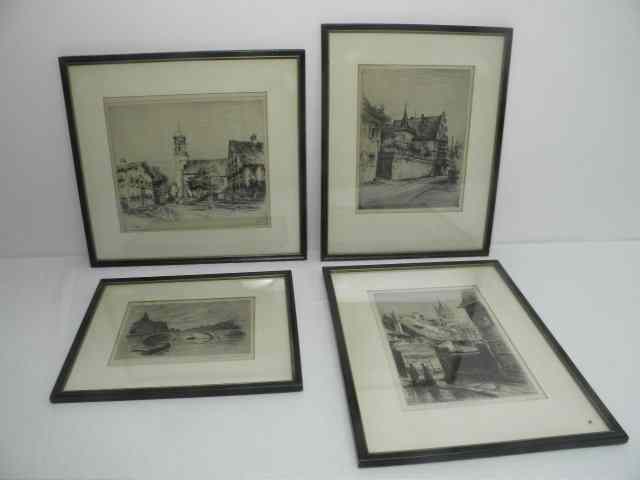 Appraisal: Lot of four framed German etchings Includes three by Paul