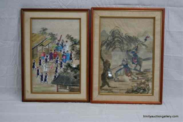 Appraisal: Vintage Asian Water Color Paintings FramedThis is for a pair