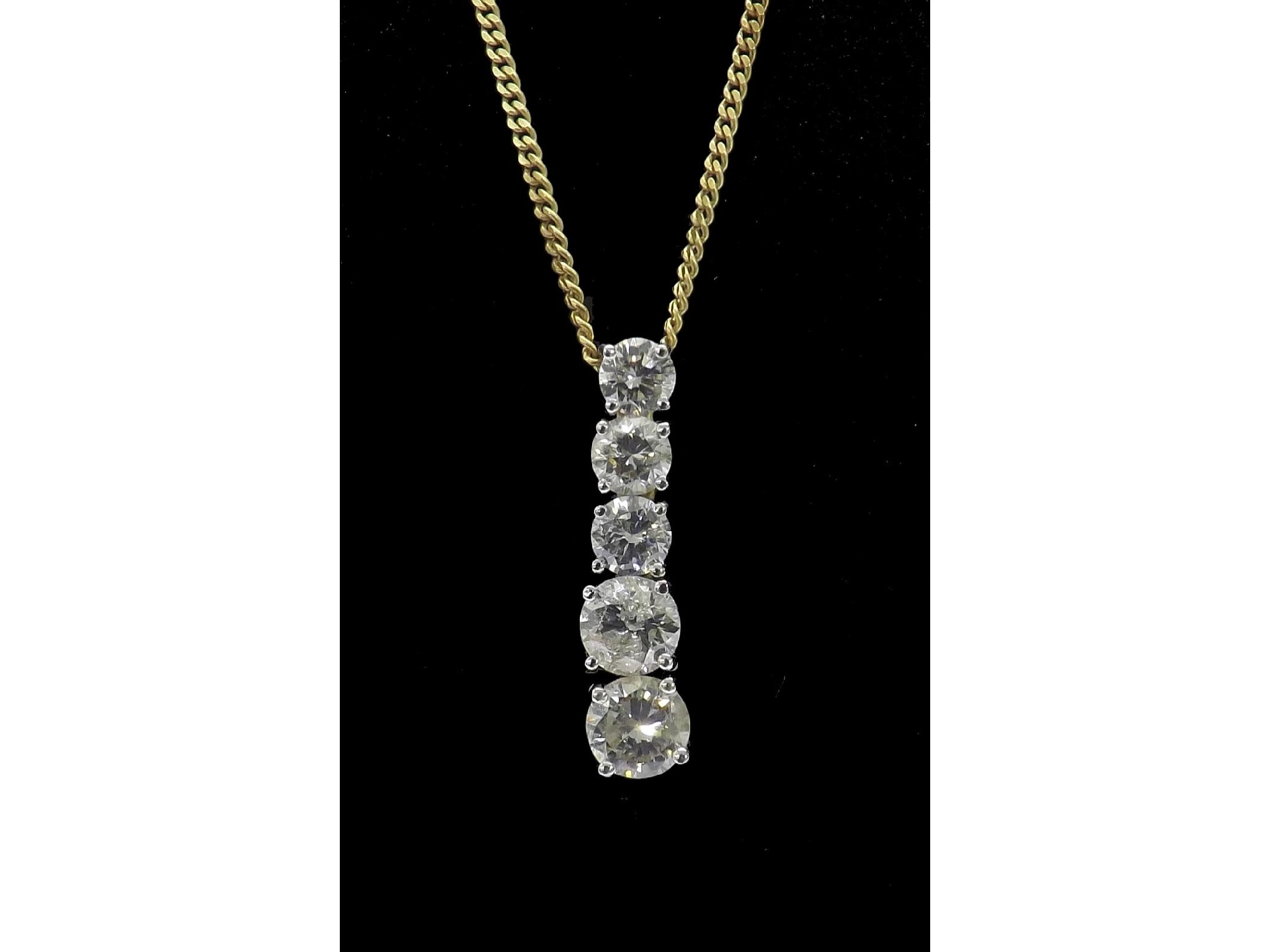 Appraisal: - -a Five stone ct yellow gold diamond drop pendant