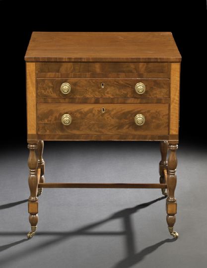 Appraisal: American Classical Figured Maple and Mahogany Work Table probably Virginia