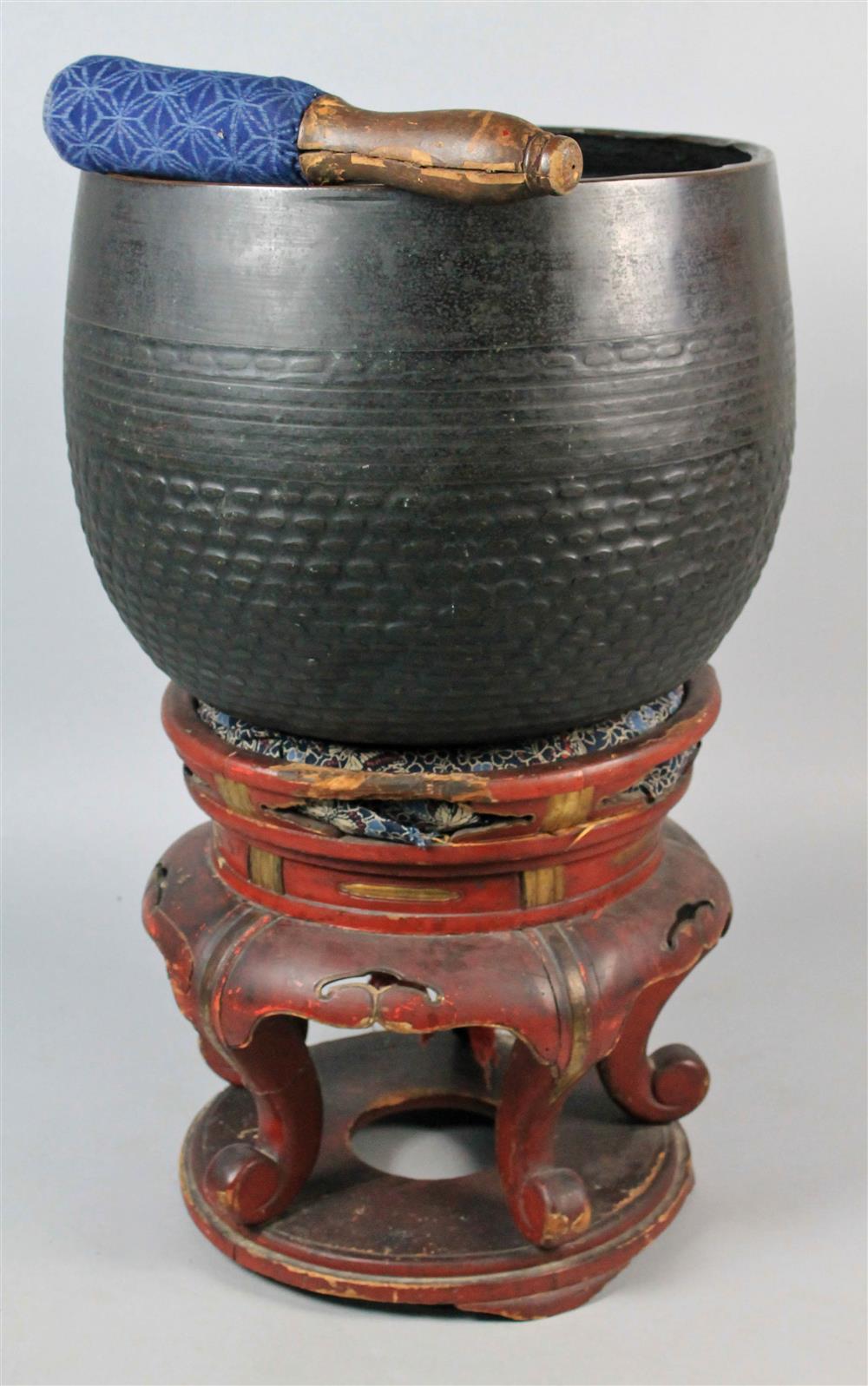 Appraisal: JAPANESE HAMMERED BRONZE TEMPLE BELL of cup form with inscription