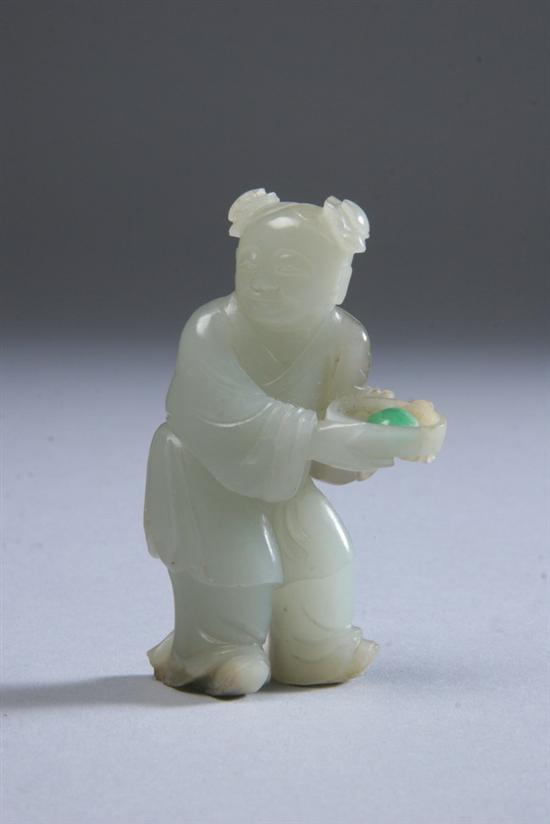 Appraisal: CHINESE CELADON JADE FIGURE OF BOY th century Kangxi period