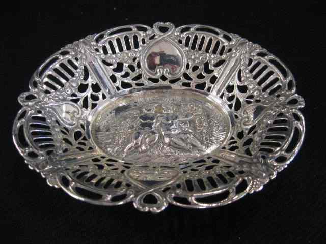 Appraisal: Sterling Silver Nut Bowl cherubs in center fancy openwork garland