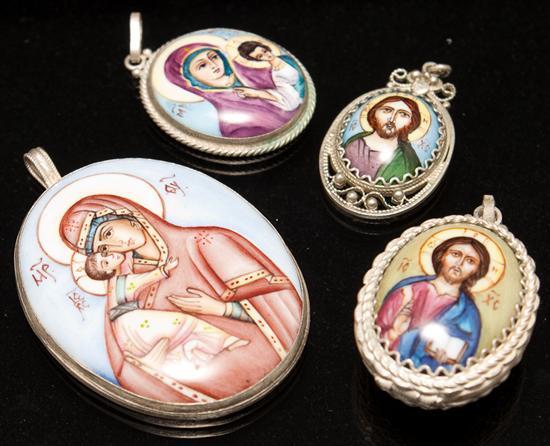 Appraisal: Group of four Eastern Orthodox enamel on copper religious pendants