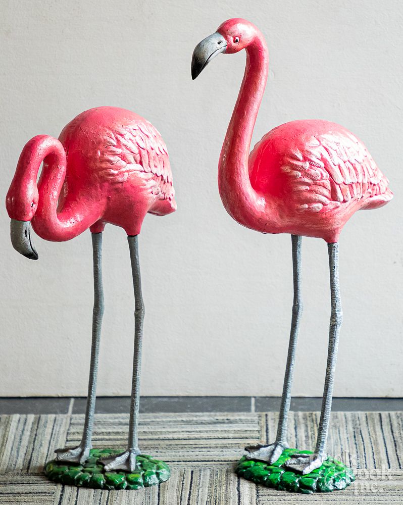 Appraisal: Pair of painted metal garden flamingoes Pair of painted metal