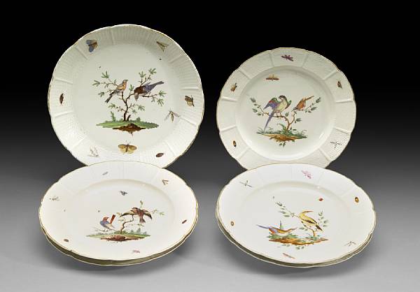 Appraisal: A Ludwigsburg porcelain ornithologically decorated partial dessert service late th