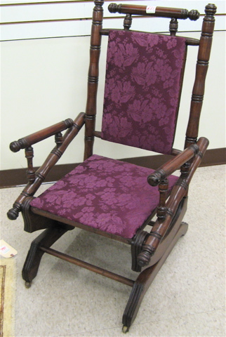 Appraisal: FOUR SMALL ARTICLES OF AMERICAN FURNITURE mahogany platform rocker Eastlake