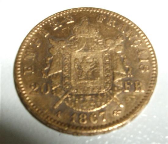 Appraisal: Gold French franc coin