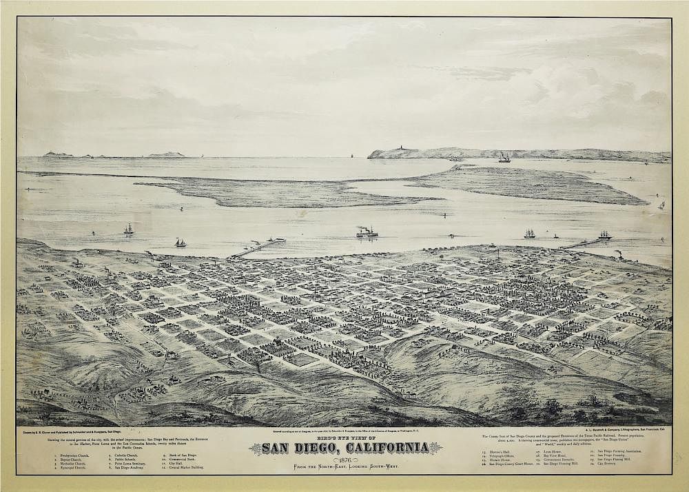 Appraisal: Lithographed Bird's-eye view of San Diego in Bird's-eye view of