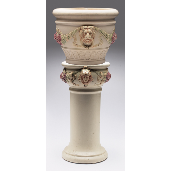 Appraisal: Weller Graystone Garden Ware jardiniere and pedestal Roma pattern unmarked