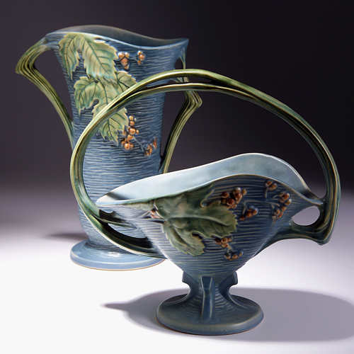 Appraisal: Two ROSEVILLE blue Bushberry pieces to include a tall vase