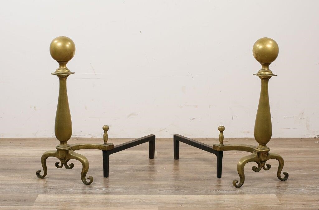 Appraisal: Pair of ball top andirons top of ball has wear