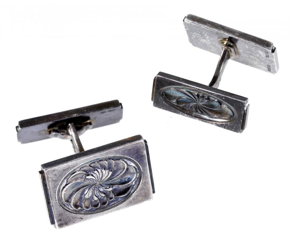 Appraisal: A PAIR OF GEORG JENSEN SILVER CUFF-LINKS A DESIGNED BY