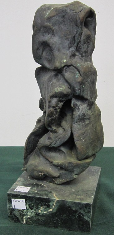 Appraisal: MODERN ABSTRACT BRONZE SCULPTURE Mounted on a green marble base