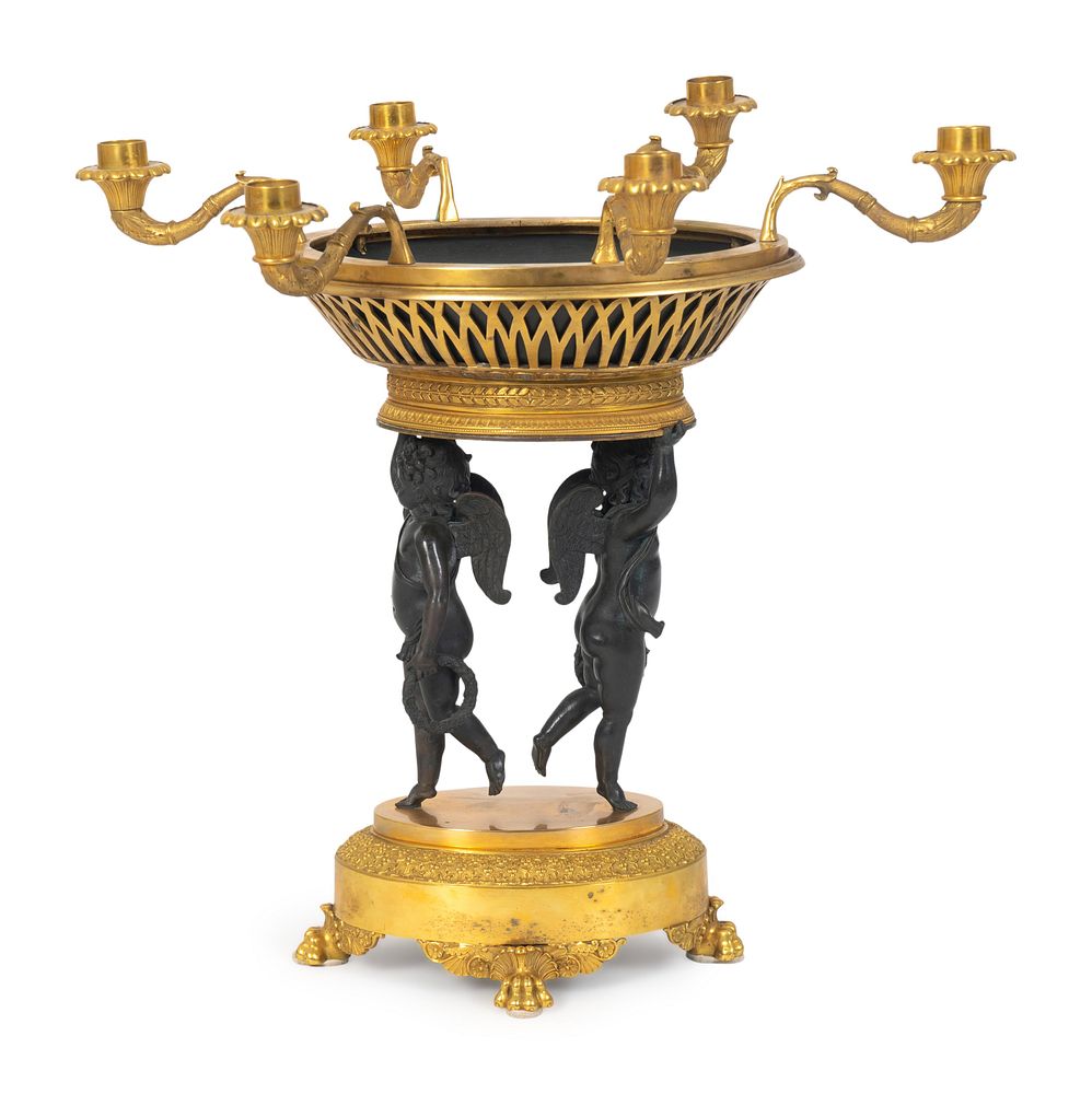 Appraisal: A Louis XVI Style Parcel-Gilt and Patinated Bronze Centerpiece Height