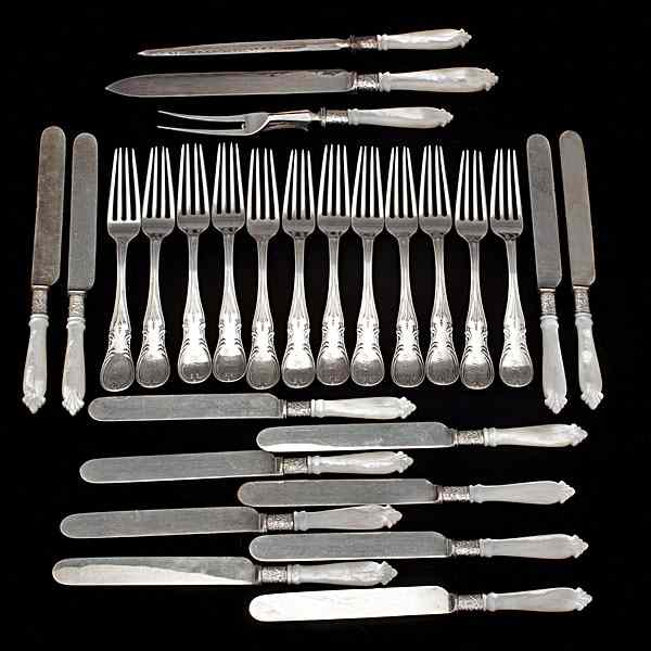 Appraisal: Coin Silver and Mother of Pearl Flatware American an assembled