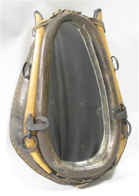 Appraisal: AMERICAN LEATHER YOKE AS MIRROR h w in