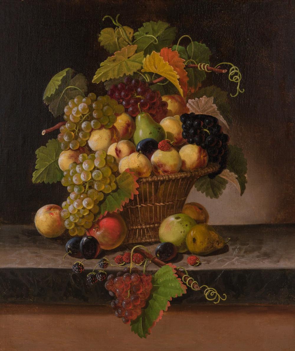 Appraisal: AMERICAN SCHOOL th century Still Life with Fruit and Basket